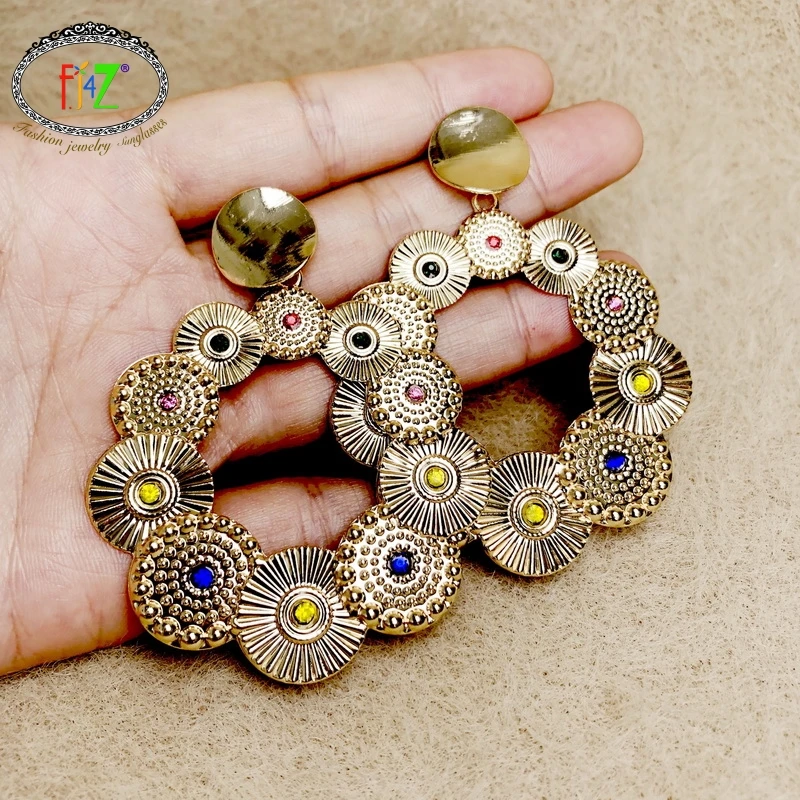 F.J4Z New Hohemian Circle Cluster Earrings for Women Hyperbole Over Size Party Gifts Jewelry Dropship | Украшения и аксессуары