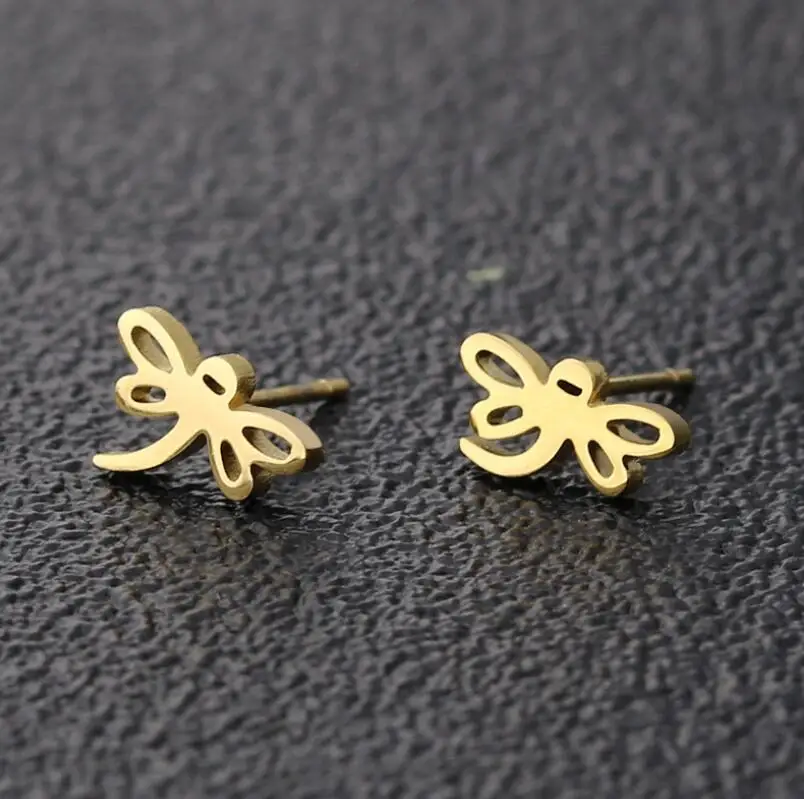 New Korean Fashion Cute Tiny Animal shape Ear Studs Gold Color Dragonfly Stud Earrings for Women Stainless Steel Ear Jewelry
New Korean Fashion Cute Tiny Animal shape Ear Studs Gold Color Dragonfly Stud Earrings for Women Stainless Steel Ear Jewelry