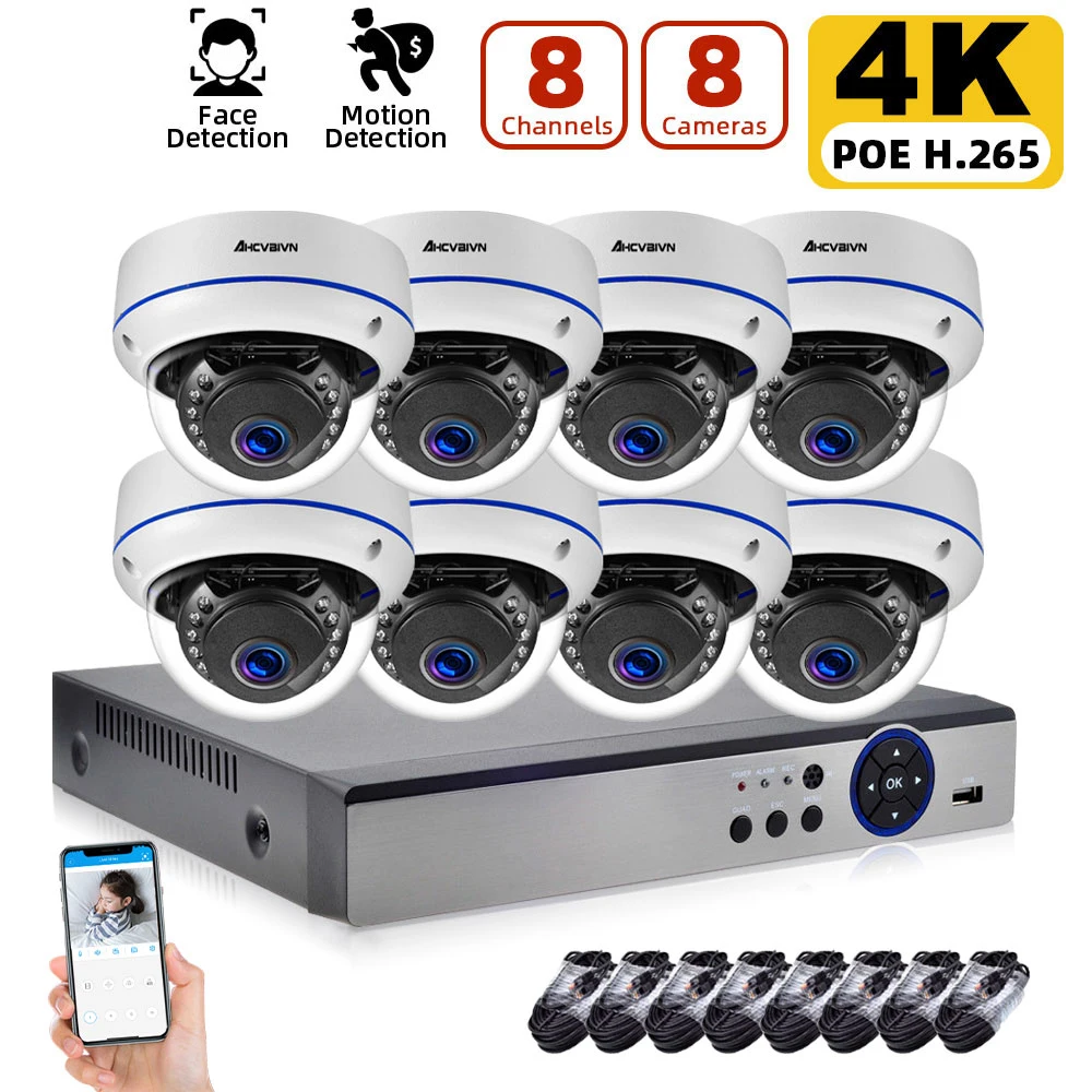 AHCVBIVN 8CH NVR 4/8 шт. 8MP 4K купольная POE IP-камера наружная система безопасности Onvif H.265 P2P XMEYE NVR комплекты
AHCVBIVN 8CH NVR 4/8 шт. 8MP 4K купольная POE IP-камера наружная система безопасности Onvif H.265 P2P XMEYE NVR комплекты