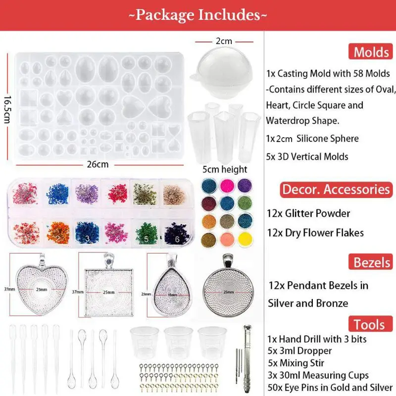 New 107pcs Silicone Resin Jewelry Casting Mold DIY Pendant Tools Set for Beginners, DIY Silicone Mould Making Craft Handmade
New 107pcs Silicone Resin Jewelry Casting Mold DIY Pendant Tools Set for Beginners, DIY Silicone Mould Making Craft Handmade