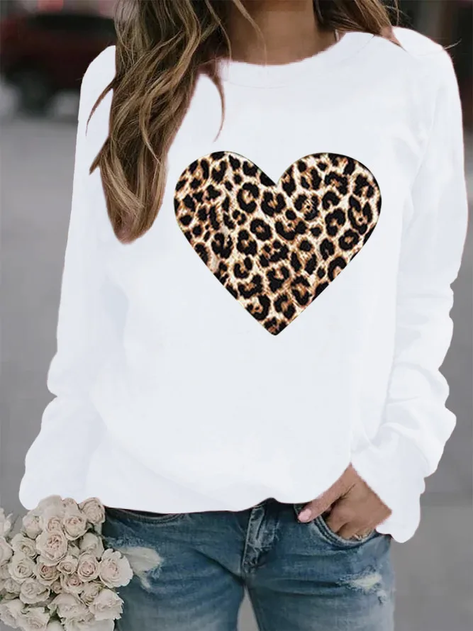 Новинка 2021 женские топы свитер с круглым вырезом и леопардовым принтом Love