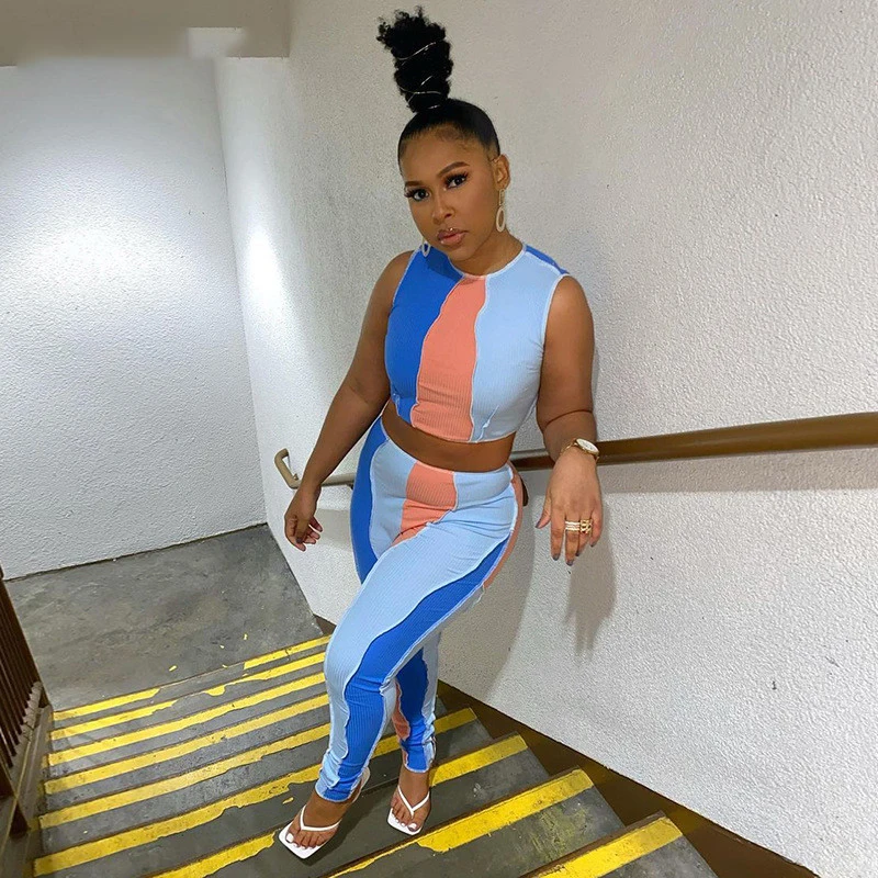Summer Sets Women Patchwork Sleeveless O Neck Short Tops Sheth Elastic Ankle-length Pants 2 Piece Set Casual Clothing Party Club
Summer Sets Women Patchwork Sleeveless O Neck Short Tops Sheth Elastic Ankle-length Pants 2 Piece Set Casual Clothing Party Club