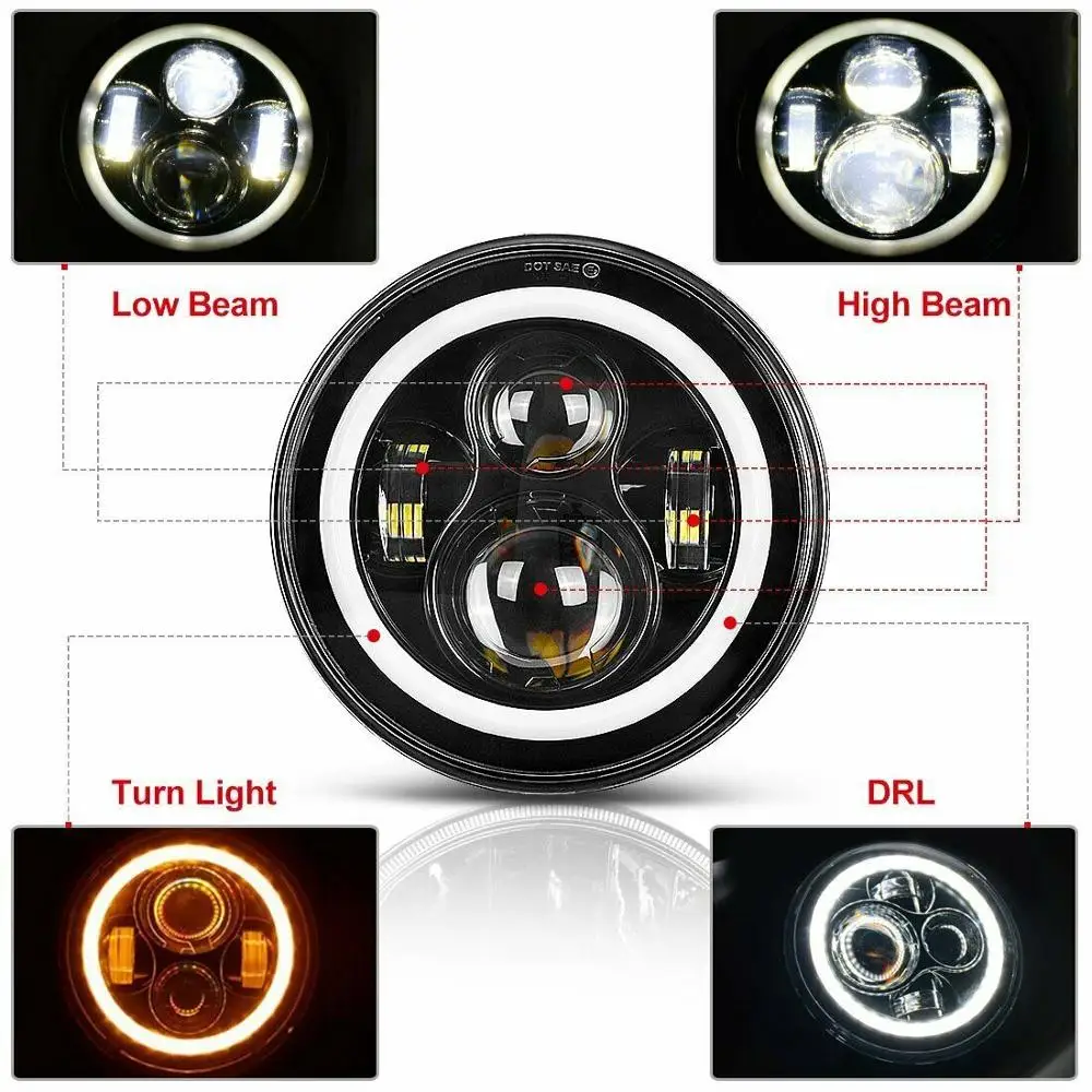 7'' Round H4 H13 LED Headlights Hi/Low Beam DRL Headlamp Halo Angel Eyes Car LED Light Bulbs for Jeep Wrangler JK JKU 1997-2018
7'' Round H4 H13 LED Headlights Hi/Low Beam DRL Headlamp Halo Angel Eyes Car LED Light Bulbs for Jeep Wrangler JK JKU 1997-2018