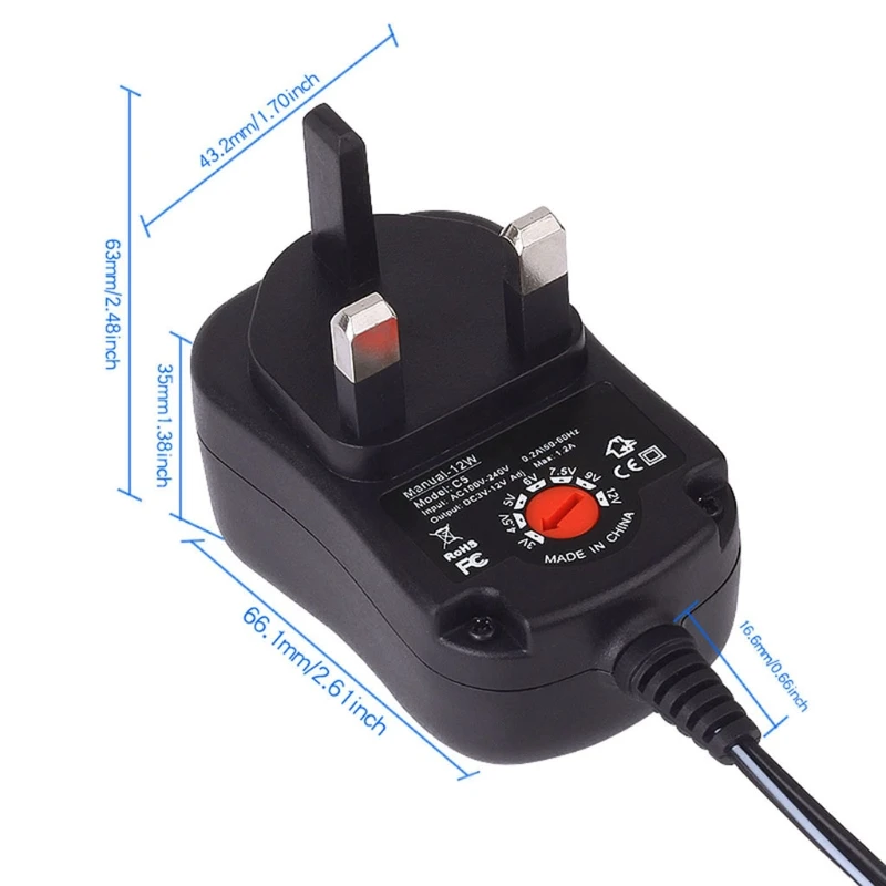 Adjustable Voltage 3V 4.5V 5V 6V 7.5V 9V 12V UK Plug Power Supply Adapter Replace 2 to 8pcs C Size AM2 LR14 Battery Eliminator 
Adjustable Voltage 3V 4.5V 5V 6V 7.5V 9V 12V UK Plug Power Supply Adapter Replace 2 to 8pcs C Size AM2 LR14 Battery Eliminator