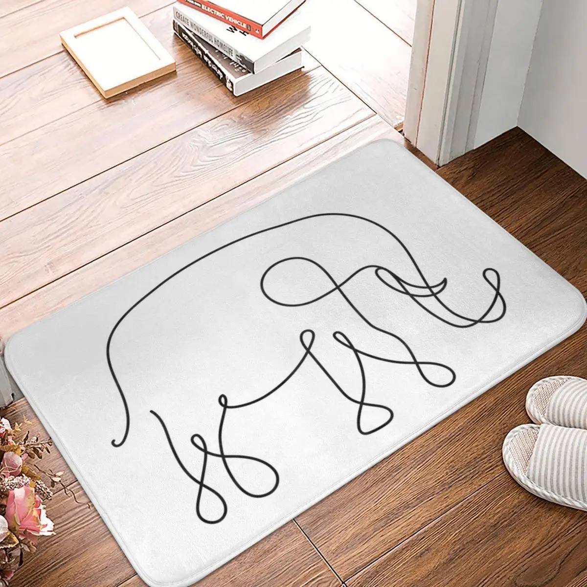 

Elephant Line Art Doormat Carpet Mat Rug Polyester PVC Anti-slip Floor Decor Bath Bathroom Kitchen Balcony 40x60