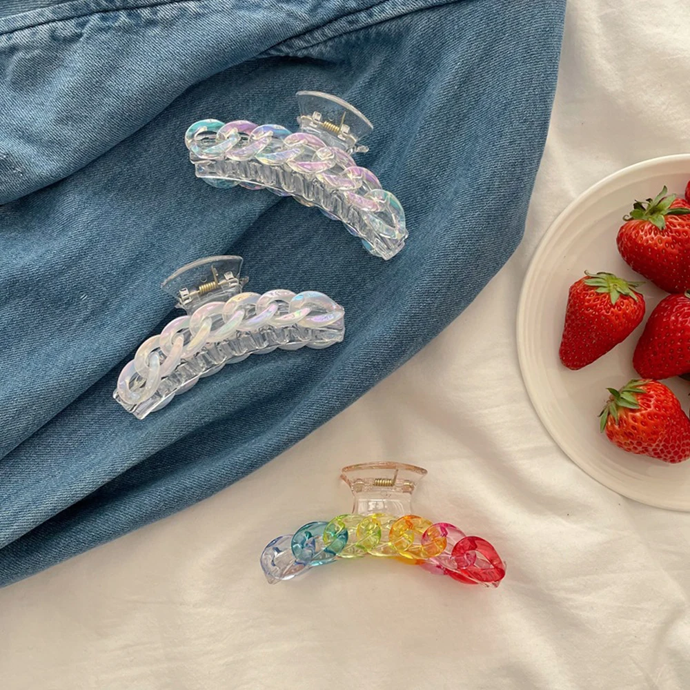 Fashion Long Chain Hair Accessories Colorful Transparent Acrylic Crab Clips Geometric Hairpins Hair Claws Hairgrip
Fashion Long Chain Hair Accessories Colorful Transparent Acrylic Crab Clips Geometric Hairpins Hair Claws Hairgrip