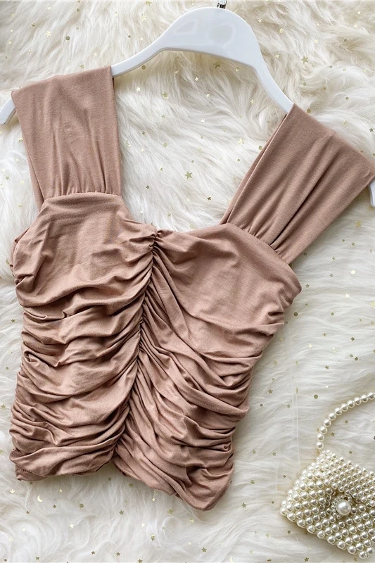 Women Sling Vest Pleated Slash Neck Sleeveless Off Shoulder Elastic Waist Slim Tops 2020 Summer New Female Elegant Short Tank
Women Sling Vest Pleated Slash Neck Sleeveless Off Shoulder Elastic Waist Slim Tops 2020 Summer New Female Elegant Short Tank