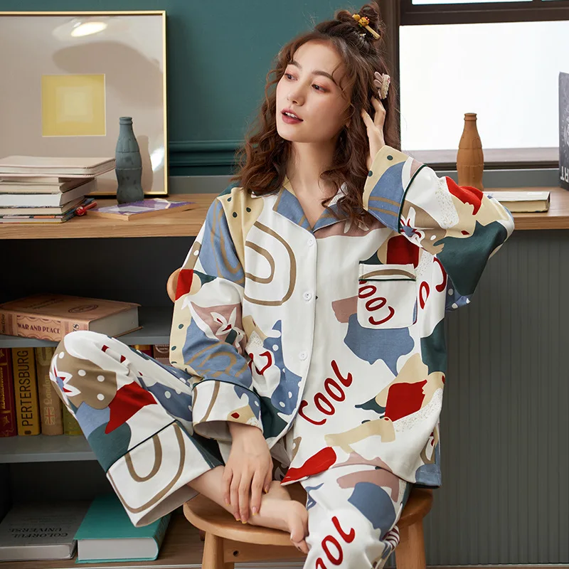 Female Sweet Turn-Down Collar Cardigan Pajamas Suits 2PCs Cotton Cartoon Spring Autumn Homewear Long Sleeves пижама женская
Female Sweet Turn-Down Collar Cardigan Pajamas Suits 2PCs Cotton Cartoon Spring Autumn Homewear Long Sleeves пижама женская