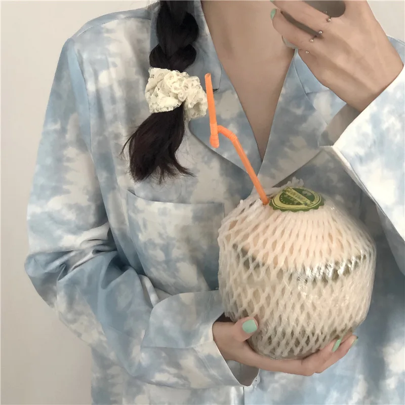 Sleepwear Women's Suit Autumn/spring/summer Sky Blue Tie-dye Printed Pajamas Korean Style 2020 New Pajamas Two-piece Set
Sleepwear Women's Suit Autumn/spring/summer Sky Blue Tie-dye Printed Pajamas Korean Style 2020 New Pajamas Two-piece Set