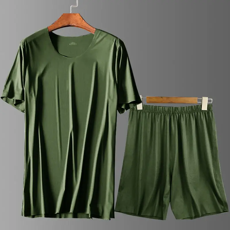 Summer Casual Sports Home Wear Plus Size Men's Ice Silk Seamless Short-sleeved Suit Round Neck Two-piece Pajamas 
Summer Casual Sports Home Wear Plus Size Men's Ice Silk Seamless Short-sleeved Suit Round Neck Two-piece Pajamas