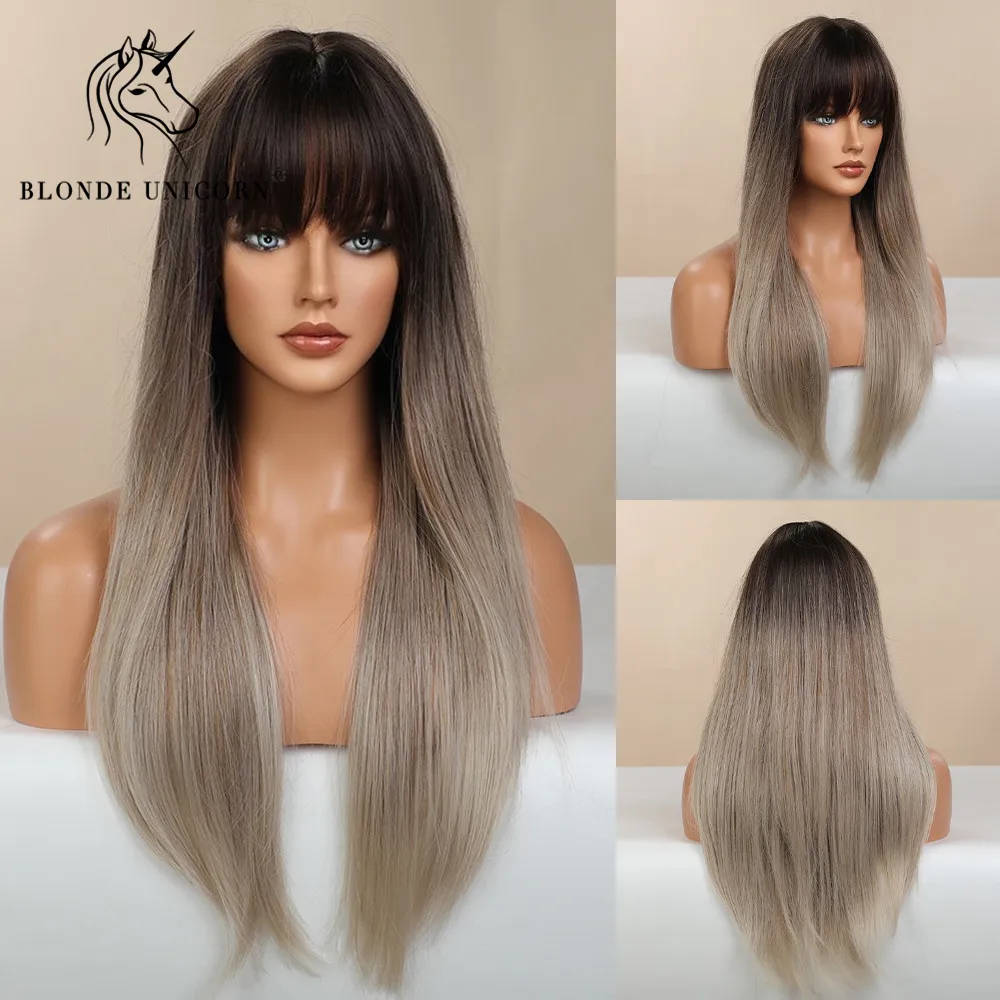 BLONDE UNICORN Synthetic Wig with Bangs Ombre Brown Grey for Black White Women Cosplay Daily Heat Resistant False Hair Wigs
BLONDE UNICORN Synthetic Wig with Bangs Ombre Brown Grey for Black White Women Cosplay Daily Heat Resistant False Hair Wigs