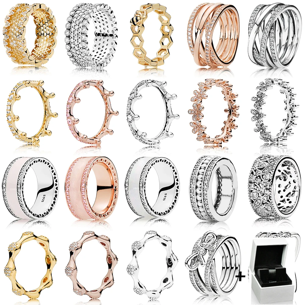 

Кольца женские из 2019 стерлингового серебра 100% пробы, розовое золото, свадебные, с брендовой подарочной коробкой, 925