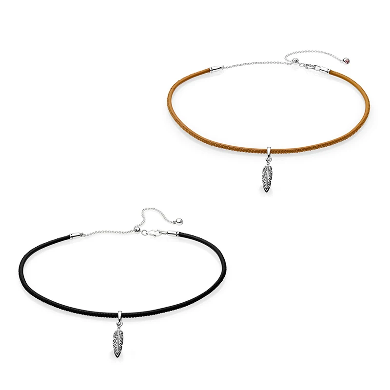 NEW 2018 NEW 925 Sterling Silver Black & Golden Tan Leather Choker Necklace with Feather Pendant For Women Jewelry Gift
NEW 2018 NEW 925 Sterling Silver Black & Golden Tan Leather Choker Necklace with Feather Pendant For Women Jewelry Gift