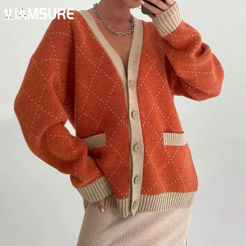IAMSURE Argyle Plaid Knitted Cardigans Autumn Winter Casual Pockets Long Sleeve Sweater Women 2021 Fashion Streetwear Coats Lady
IAMSURE Argyle Plaid Knitted Cardigans Autumn Winter Casual Pockets Long Sleeve Sweater Women 2021 Fashion Streetwear Coats Lady