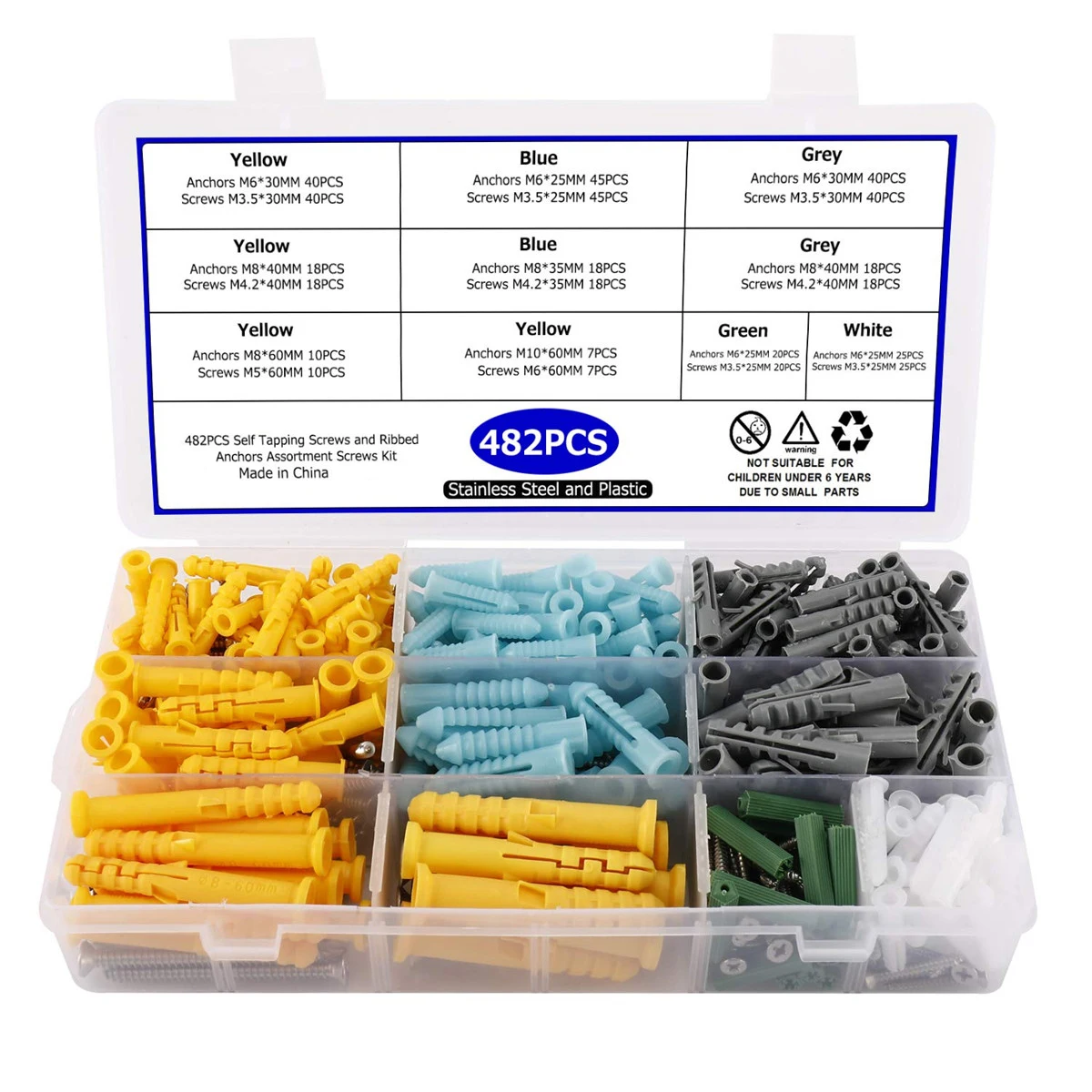 482pcs/set Plastic Expansion Drywall Anchor Screws Tapping Screw Set Stainless Steel Expansion Tube Wall Plug M3.5 M4.2 M5 M6
482pcs/set Plastic Expansion Drywall Anchor Screws Tapping Screw Set Stainless Steel Expansion Tube Wall Plug M3.5 M4.2 M5 M6