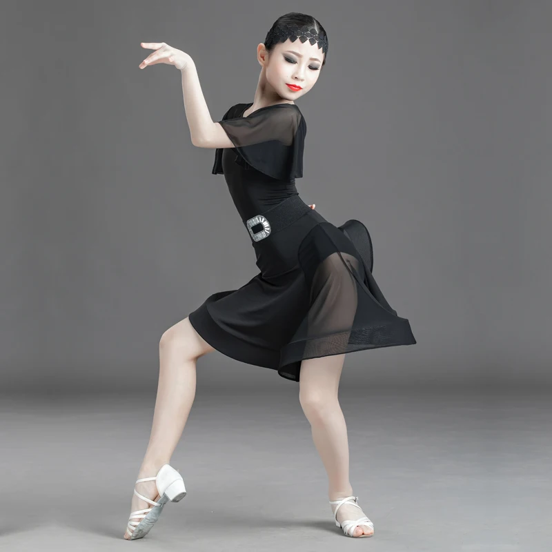 2020 New Children Latin Dance Dress Competition Costumes Sexy Female Black Mesh Professional Gymnastic Performance | Тематическая