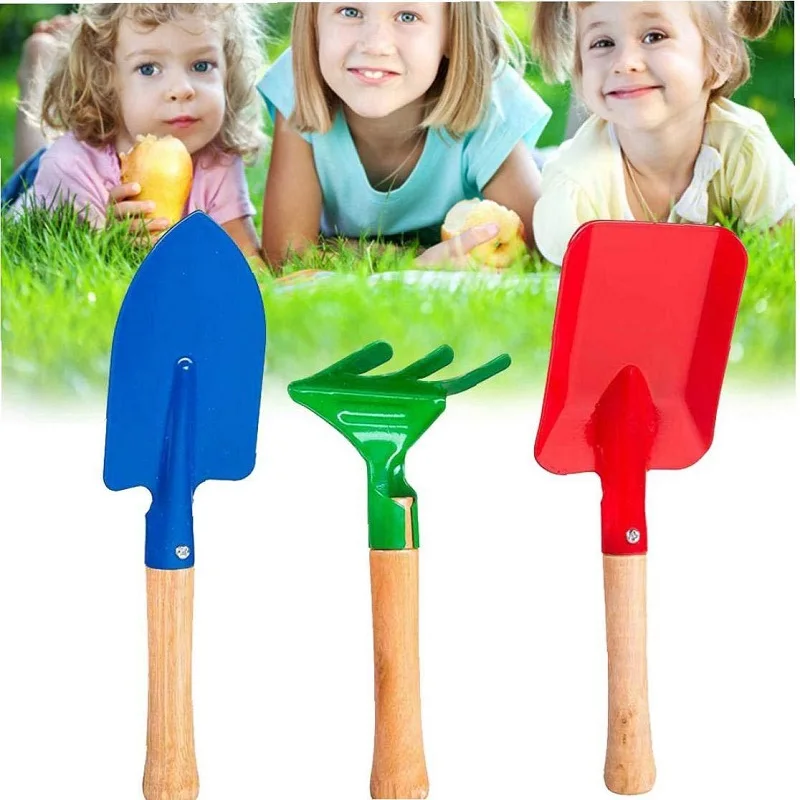 

3-Piece Garden Tools Set of Square Shovel & Pointed Shovel & Rake, Gardening Tools with Wood Handle, Garden Gifts for Gift Ideas