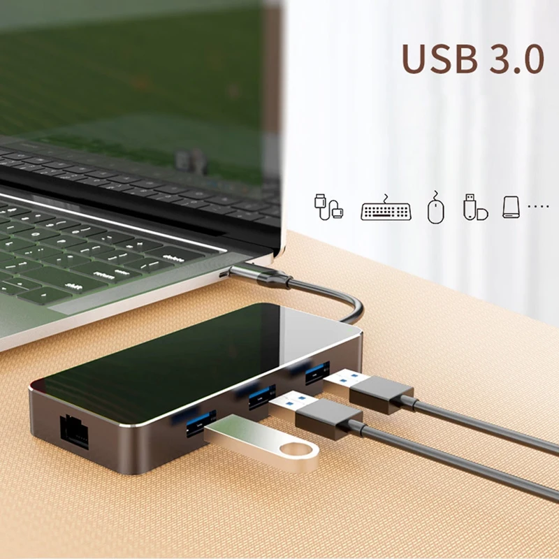 Док-станция для ноутбука 8 в 1, USB 3,0, HDMI, TF, LAN, PD 
Док-станция для ноутбука 8 в 1, USB 3,0, HDMI, TF, LAN, PD
