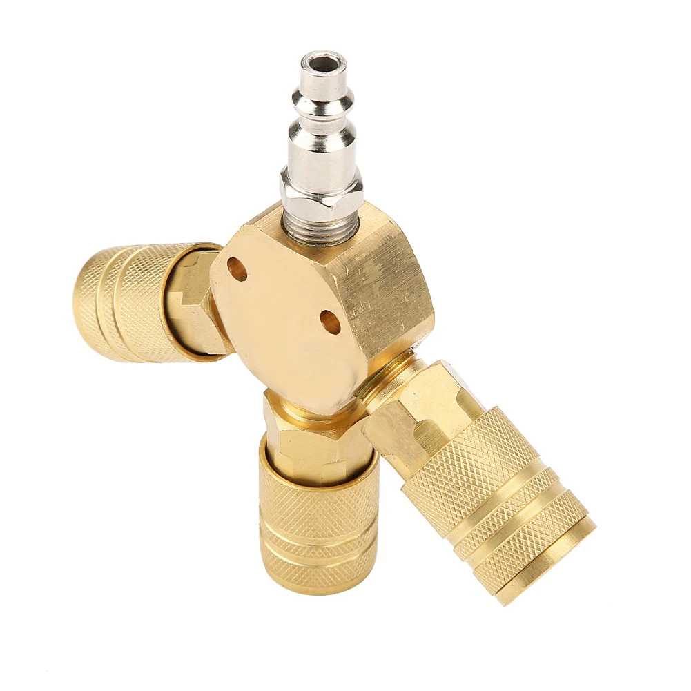 

3 Way 1/4inch Pneumatic Tool Durable Splitter Hex Style Round Brass With Coupler Plug Air Manifold Compressor Hose Accessories