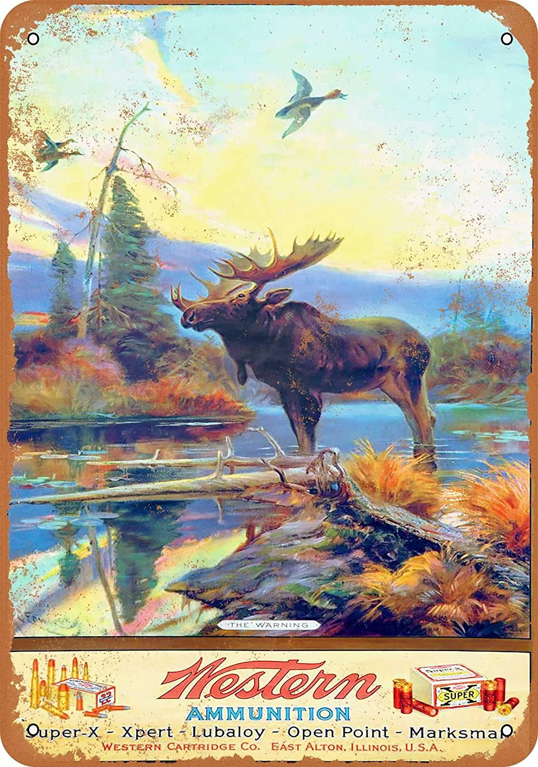 

Yousigns Western Ammunition and Moose Metal Tin Sign 12 X 8 Inches Retro Vintage Decor