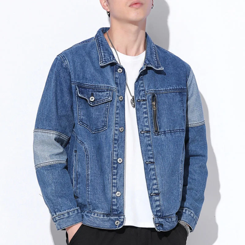 

Men's Autumn Winter Youth Casual Denim Jacket Fashion Top Movement Pure Color Joining Together Brief Paragraph Korean