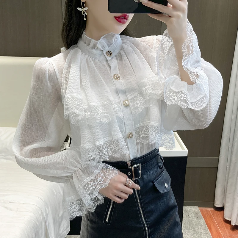 Victorian Top Gothic Lolita BlouseVictorian White Ruffles Stand Collar Lantern Sleeve Medieval Vintage Shirts Women Plus Size
Victorian Top Gothic Lolita BlouseVictorian White Ruffles Stand Collar Lantern Sleeve Medieval Vintage Shirts Women Plus Size
