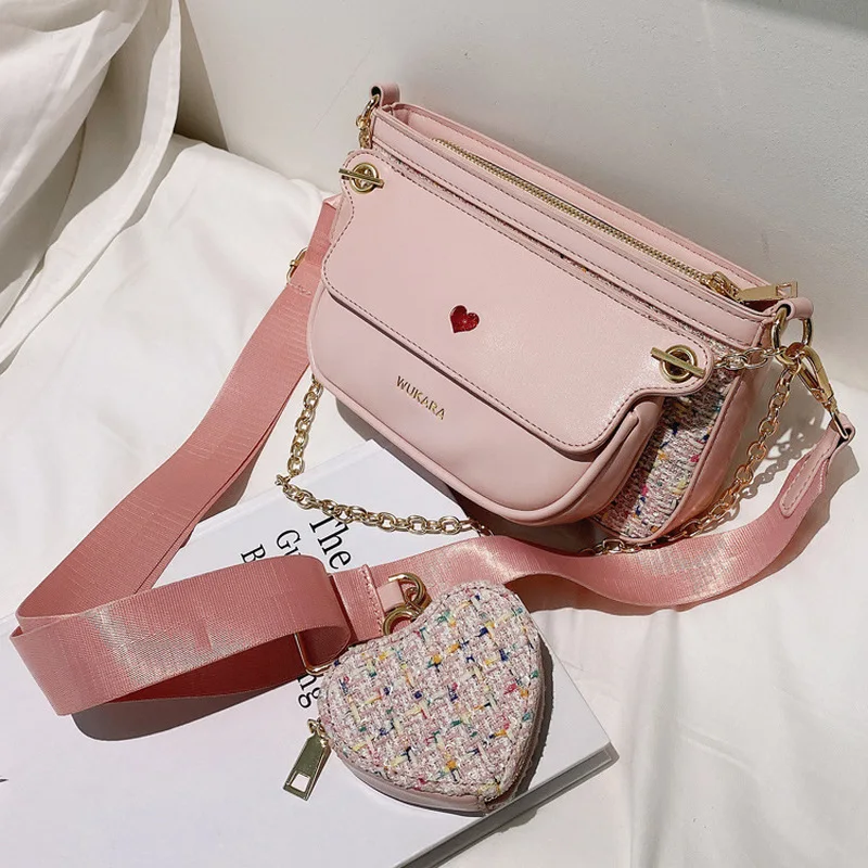 2020 Three-Piece Women Purse And Wallet Sets Trendy Heart Crossbody Bag Leather Women Chain Bag Fashion Wide Strap Shoulder Bags
2020 Three-Piece Women Purse And Wallet Sets Trendy Heart Crossbody Bag Leather Women Chain Bag Fashion Wide Strap Shoulder Bags