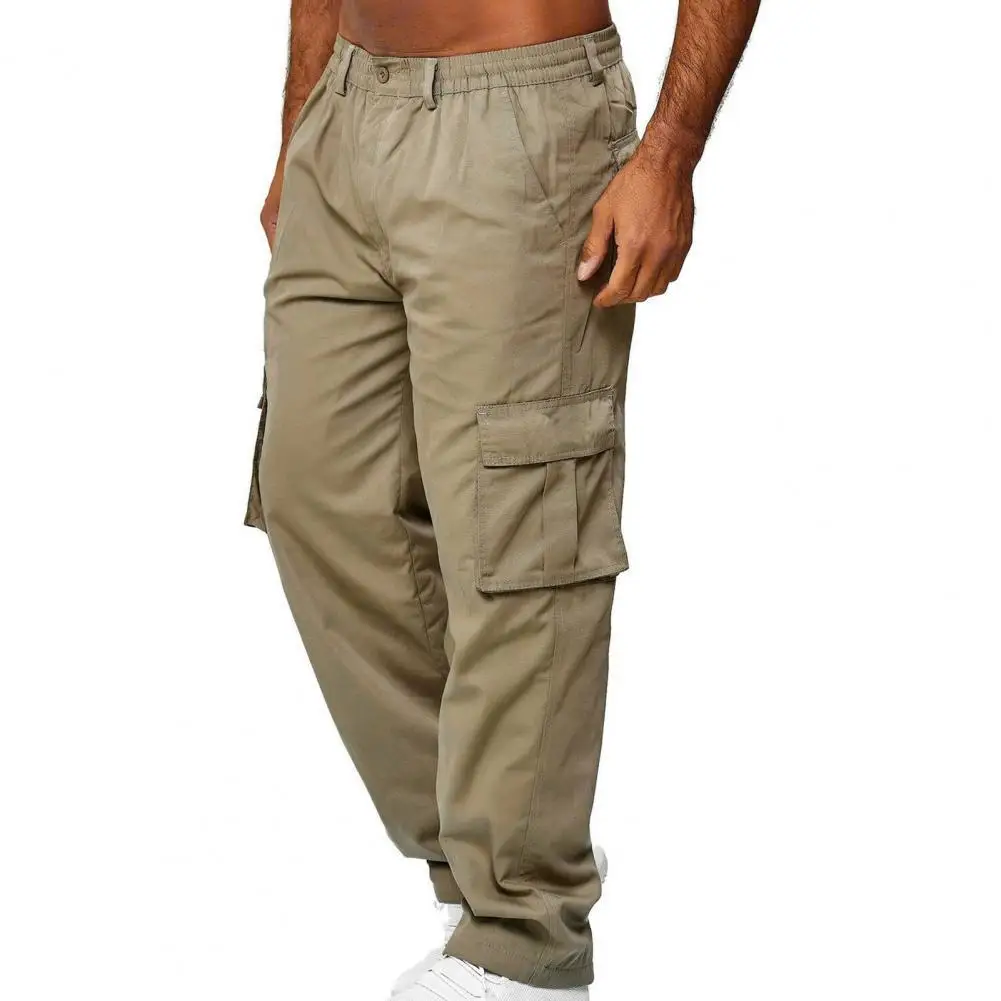 

Брюки мужские прямые однотонные со средней посадкой, карго с несколькими карманами, приятные для кожи, повседневные штаны со средней талией