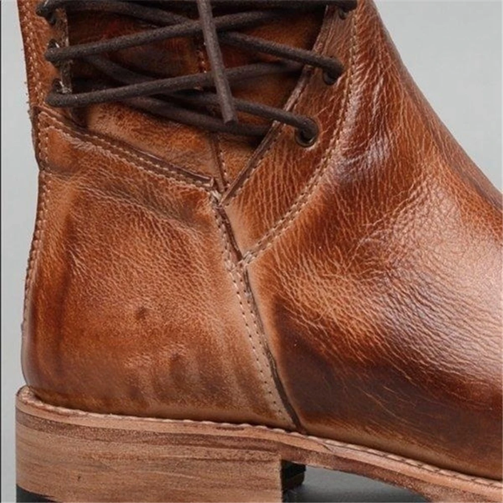 Women Leather Mid Calf Boots Retro Punk Lace-Up Low Heels Autumn Winter Motorcycle Boots Vintage Round Toe Cowboy Western Boots
Women Leather Mid Calf Boots Retro Punk Lace-Up Low Heels Autumn Winter Motorcycle Boots Vintage Round Toe Cowboy Western Boots