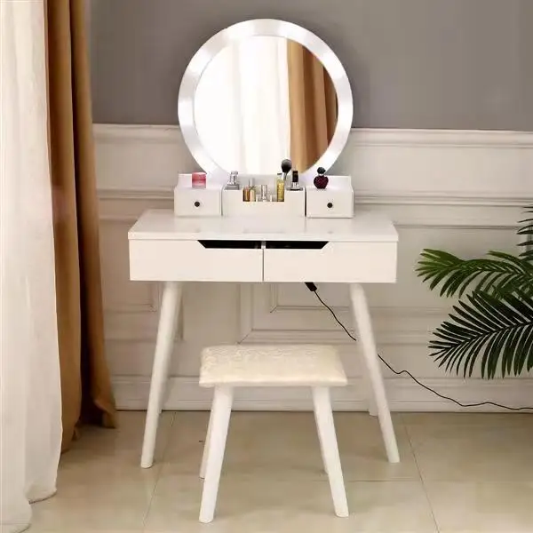 【USA READY STOCK】FCH Dressing Table with Single Round Mirror and Crystal Handle with Bulb & 4 Drawers White
【USA READY STOCK】FCH Dressing Table with Single Round Mirror and Crystal Handle with Bulb & 4 Drawers White