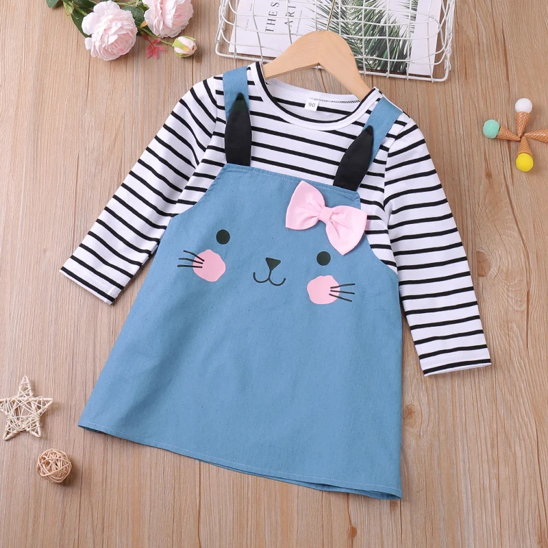 Girls Dress New Autumn Striped Long Sleeve Cartoon Printed Fake Two Piece Princess Party Dress Infant Clothes For 0-3Y
Girls Dress New Autumn Striped Long Sleeve Cartoon Printed Fake Two Piece Princess Party Dress Infant Clothes For 0-3Y