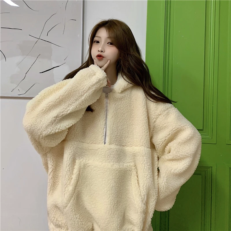 Zip-up hooded lamb wool hoodie for women with loose shaker grain and fleece thickened Ins outerwear
Zip-up hooded lamb wool hoodie for women with loose shaker grain and fleece thickened Ins outerwear