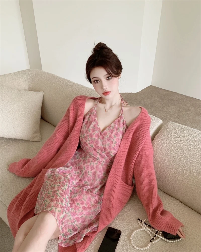 CMAZ Dress For WomenAnti-Aging Outfits Women's Autumn and Winter Loose Mid-Length Sweater Knitted Cardigan Coat Sweet Halter Fl
CMAZ Dress For WomenAnti-Aging Outfits Women's Autumn and Winter Loose Mid-Length Sweater Knitted Cardigan Coat Sweet Halter Fl