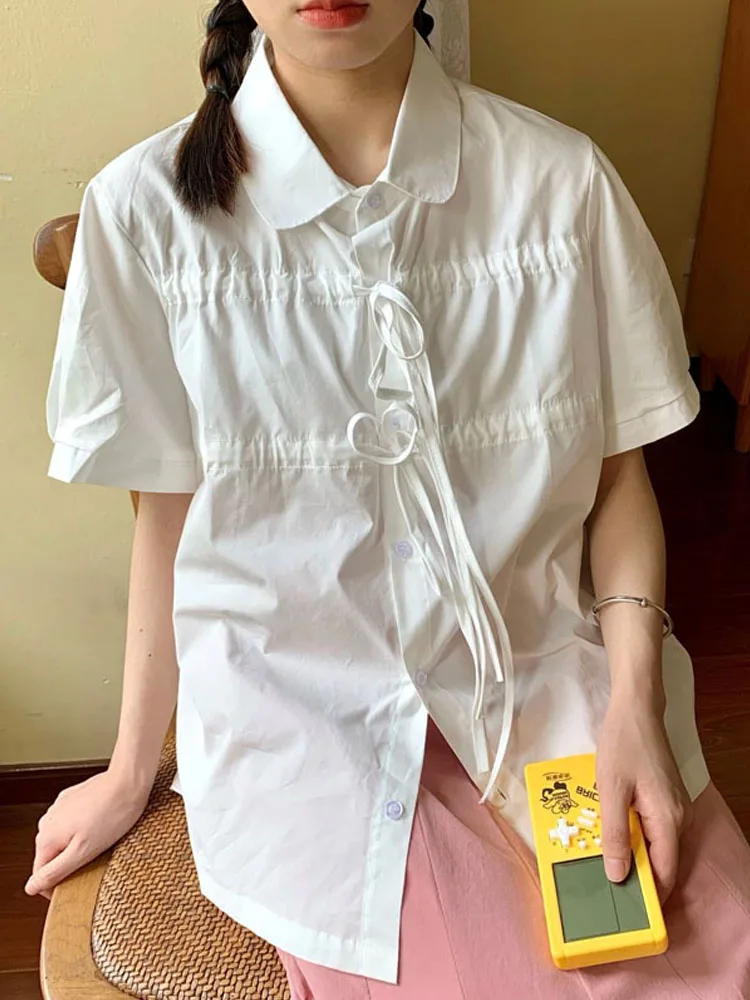 Women's Blouses and Shirts Blue restoring ancient ways thin short sleeve shirt female students took the little cute doll summer 
Women's Blouses and Shirts Blue restoring ancient ways thin short sleeve shirt female students took the little cute doll summer