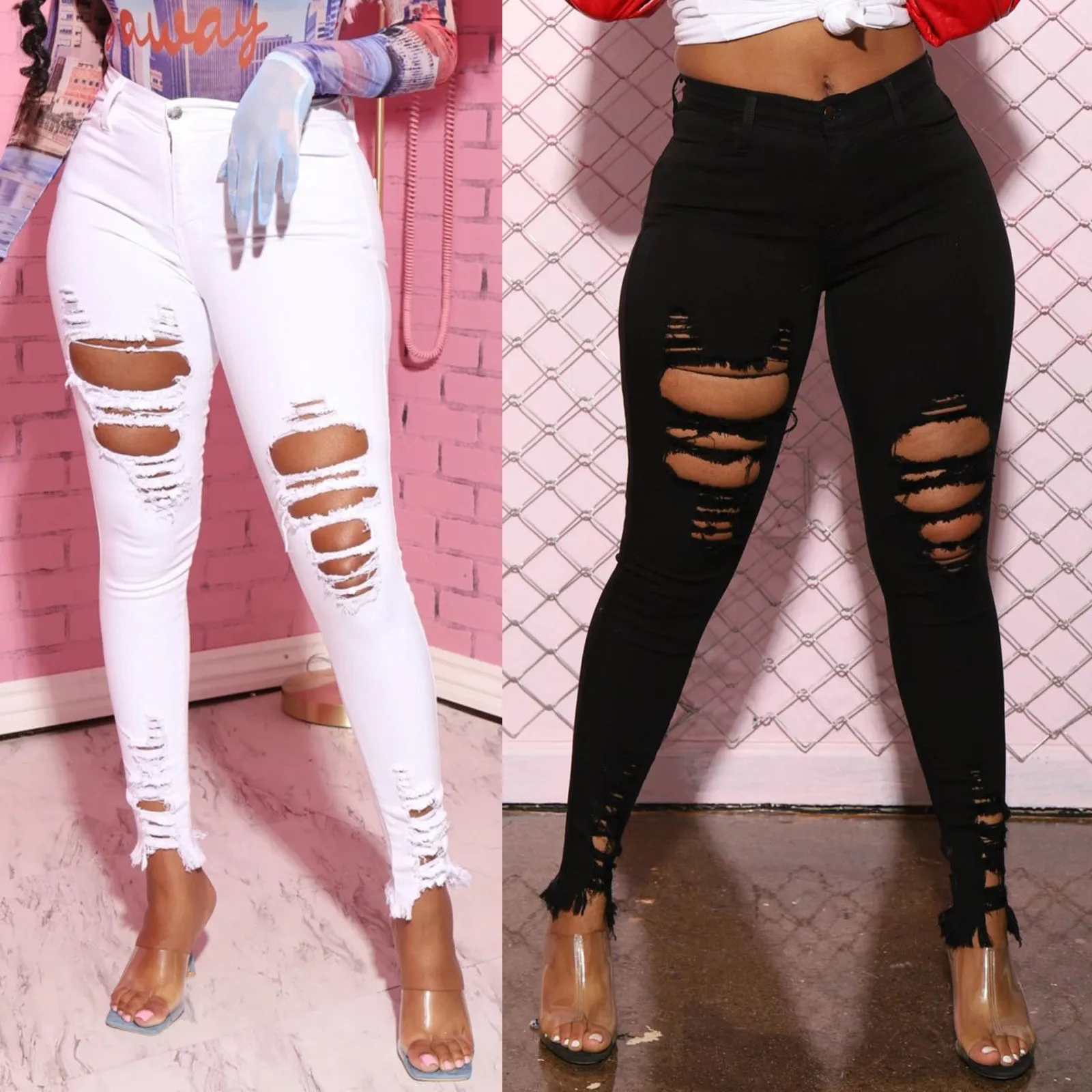 New Black White Stretch Ripped Jeans Skinny Jeans Women Denim Pants Holes Destroyed Knee Pencil Pants Casual Trousers
New Black White Stretch Ripped Jeans Skinny Jeans Women Denim Pants Holes Destroyed Knee Pencil Pants Casual Trousers