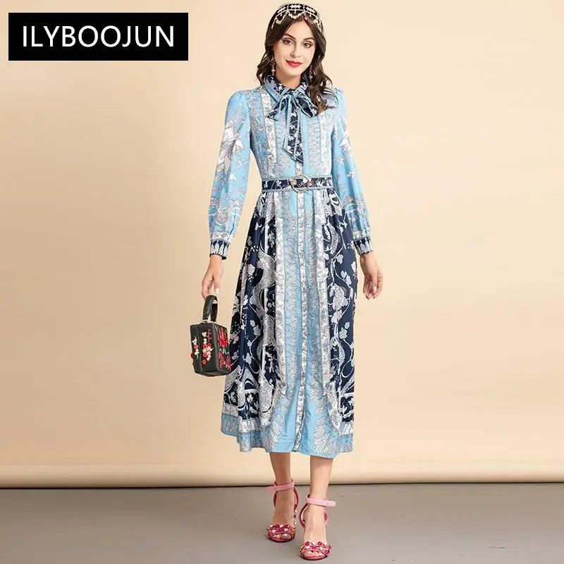 New 2021 Fashion Runway Autumn Dress Women Turn-down Collar Sashes Single-breasted Floral print Long Party Dress
New 2021 Fashion Runway Autumn Dress Women Turn-down Collar Sashes Single-breasted Floral print Long Party Dress