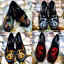 Old Beijing Cloth Shoes Embroidery Flower Social Guy Male Moccasin-Gommino Student Casual Shoes Fashion National Chinese Style