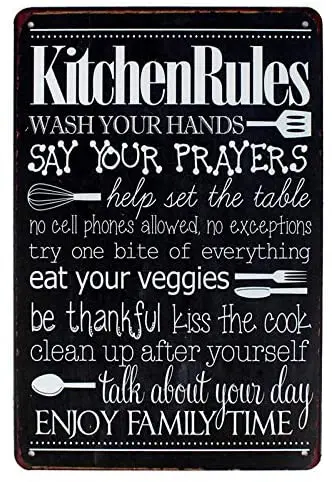 Black Original Vintage Design Kitchen Rules Tin Metal Wall Art Signs, Thick Tinplate Wall Decoration Print Poster for Kitchen
Black Original Vintage Design Kitchen Rules Tin Metal Wall Art Signs, Thick Tinplate Wall Decoration Print Poster for Kitchen