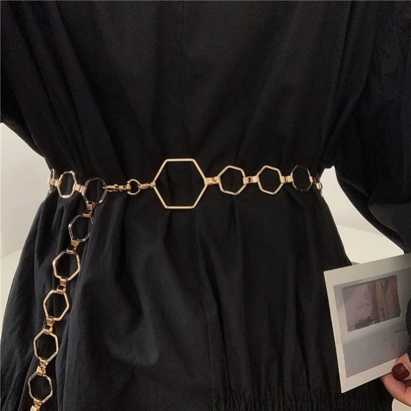 Fashion Women Waist Chain Long Tassel Metal Chains Waistbands Gold Hexagonal Waist Chain Cool Girls Adjustable Waist Chains 
Fashion Women Waist Chain Long Tassel Metal Chains Waistbands Gold Hexagonal Waist Chain Cool Girls Adjustable Waist Chains