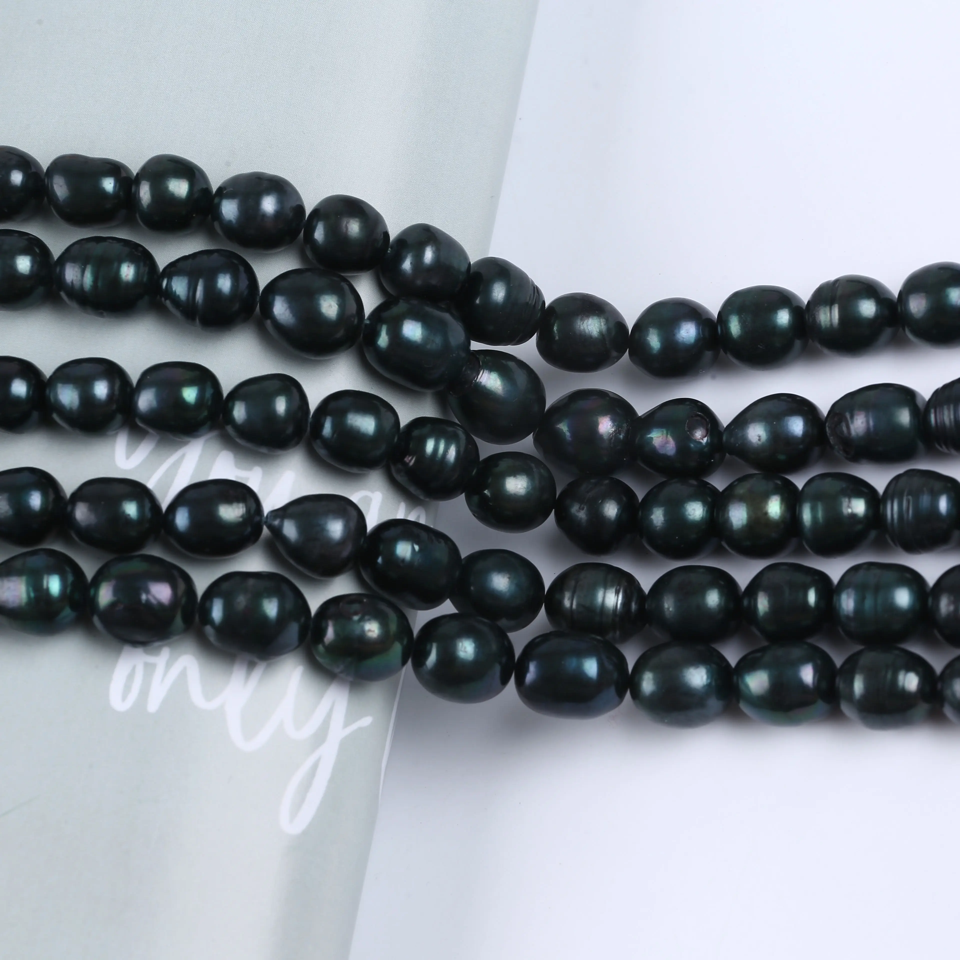

12-13mm Black Dyed Rice Pearl Beads Loose Fresh Water Rice Pearl Strand peacock color
