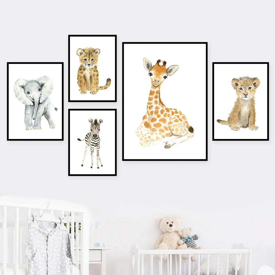 

Слон лиса зебра жираф леопард лев детская комната настенная Картина на холсте постеры и принты настенные картины декор для детской комнаты