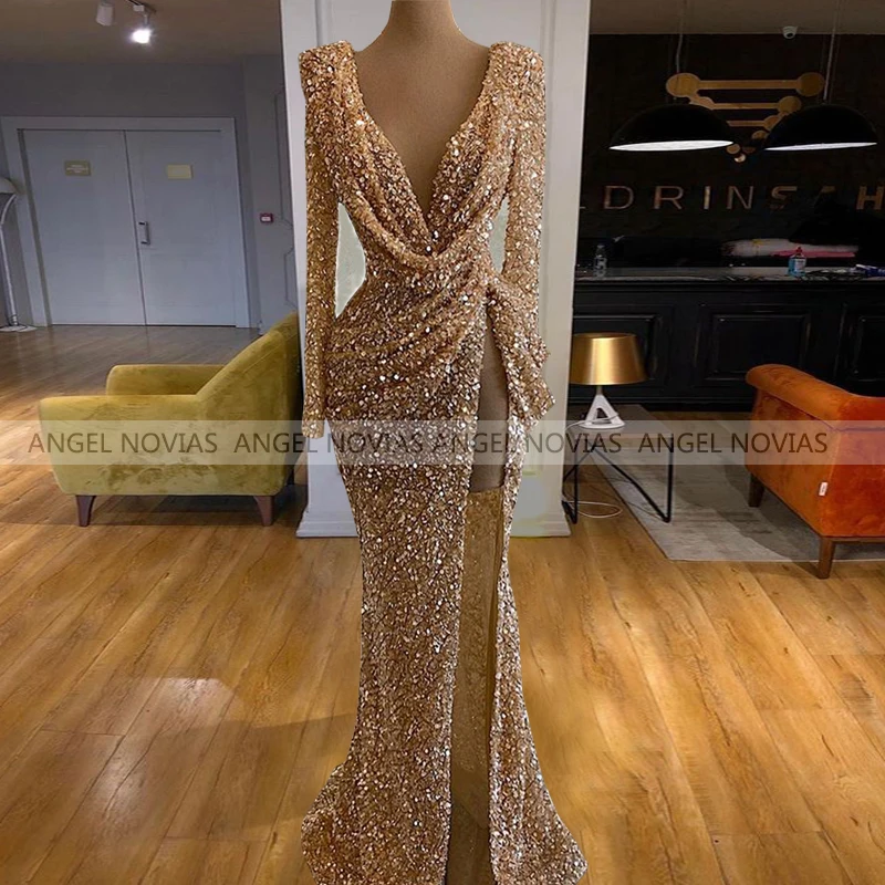 Long Sleeves Mermaid Champagne Evening Dress 2021 with Slit Abendkleider Prom Party Gown vestido de noche
Long Sleeves Mermaid Champagne Evening Dress 2021 with Slit Abendkleider Prom Party Gown vestido de noche