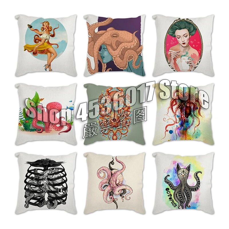 

octopus Black and White Decorative Pillowcases Polyester Throw Pillow Case Striped Cushion Covers For Sofa Watercolor Pillowcase