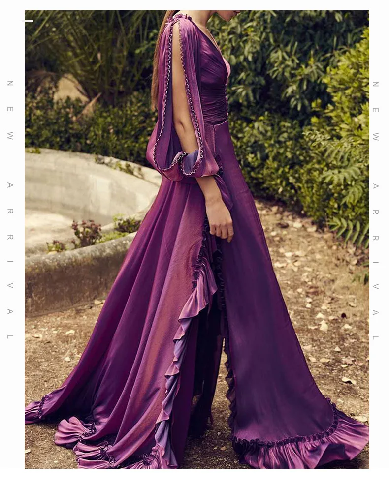 Fashion Temperament Ladies V-neck Dress Puff Sleeve Lace Decoration Slim Elegant Maxi Dress Luxury Ruffled Dress Floor-length
Fashion Temperament Ladies V-neck Dress Puff Sleeve Lace Decoration Slim Elegant Maxi Dress Luxury Ruffled Dress Floor-length