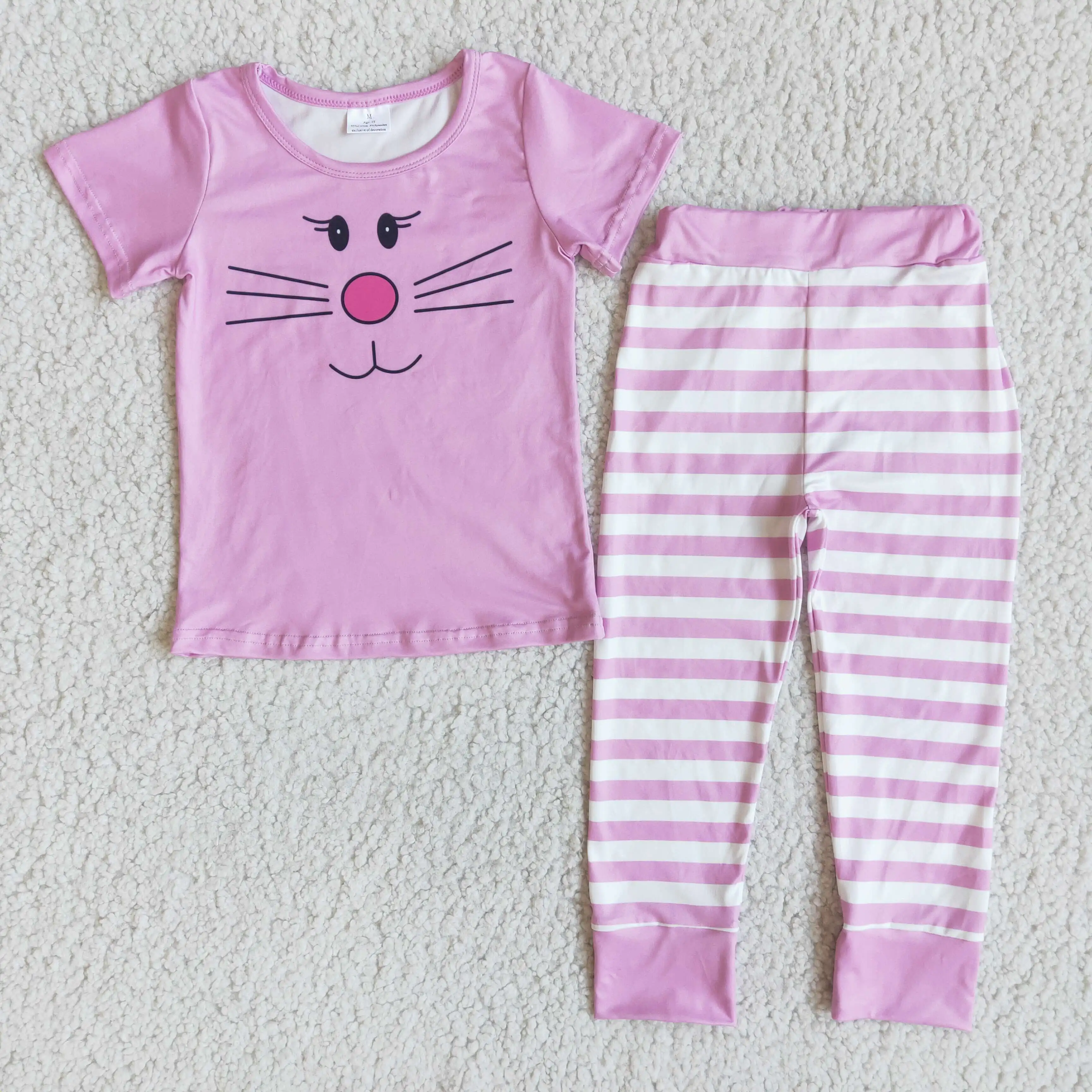 Cute rabbit pink girl's Easter pajamas striped trousers short sleeve top outfit spring children's pajamas wholesale
Cute rabbit pink girl's Easter pajamas striped trousers short sleeve top outfit spring children's pajamas wholesale