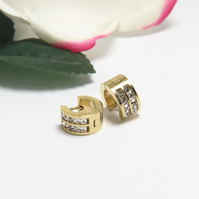 

Gold-Color IP Plating 316 Stainless Steel O-shape Zircon 7*9 Hoop Earrings No Fade Allergy Free Classical Brief Style