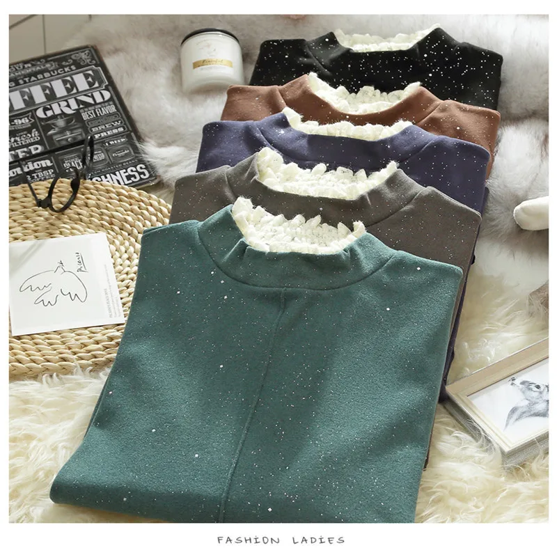 Velvet Tshirt Women plus size Fashion high neck Tshirt bottming shirt 2021 Autumn Winter thick Loose lace patchwork Soft Tops
Velvet Tshirt Women plus size Fashion high neck Tshirt bottming shirt 2021 Autumn Winter thick Loose lace patchwork Soft Tops