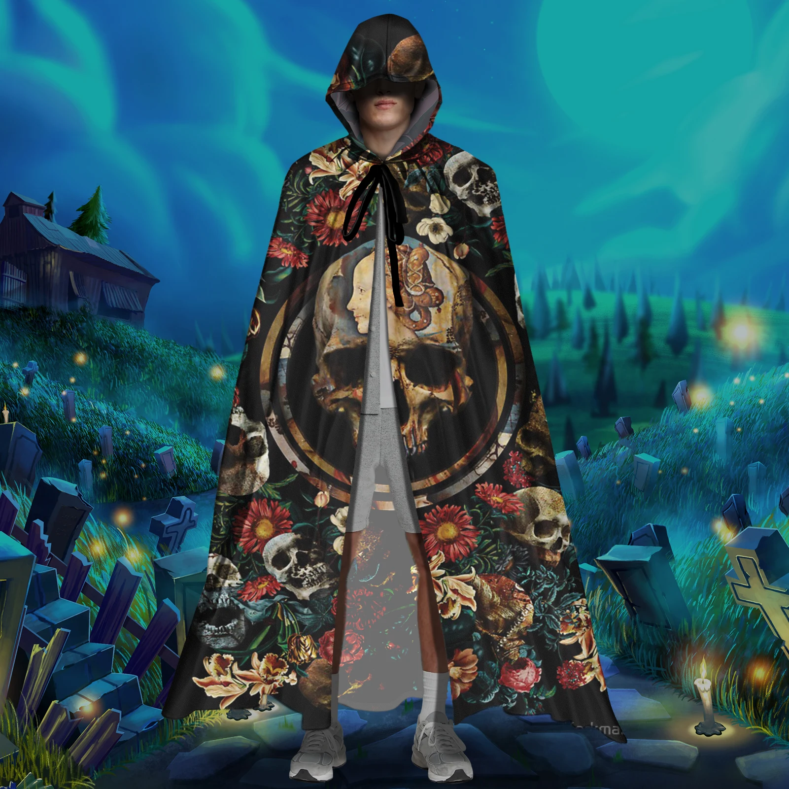 Hooded Cloak Unisex Adult Cloak Vintage Floral Sugar Skull Print Halloween Christmas Cloak Vampire Witch Cape Cosplay Costumes
Hooded Cloak Unisex Adult Cloak Vintage Floral Sugar Skull Print Halloween Christmas Cloak Vampire Witch Cape Cosplay Costumes