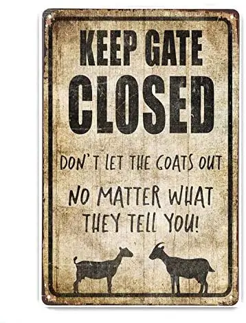 Funny Keep Gate Closed Goat Vintage Style Metal Sign Iron Painting for Indoor & Outdoor Home Bar Coffee Kitchen Wall Decor
Funny Keep Gate Closed Goat Vintage Style Metal Sign Iron Painting for Indoor & Outdoor Home Bar Coffee Kitchen Wall Decor