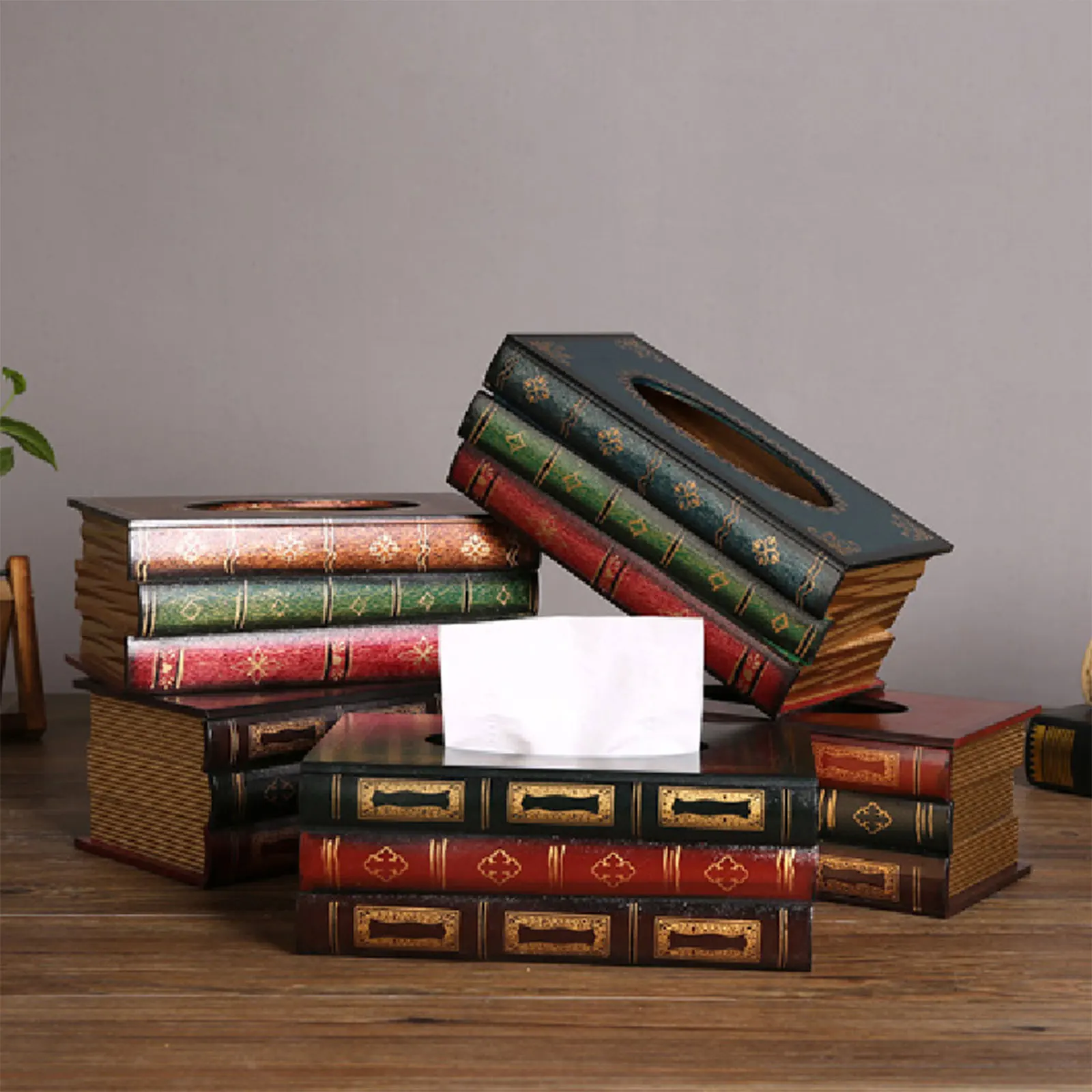 Retro tissue box European antique wooden paper box simulation of books crafts large napkin box book shape handkerchief case
Retro tissue box European antique wooden paper box simulation of books crafts large napkin box book shape handkerchief case